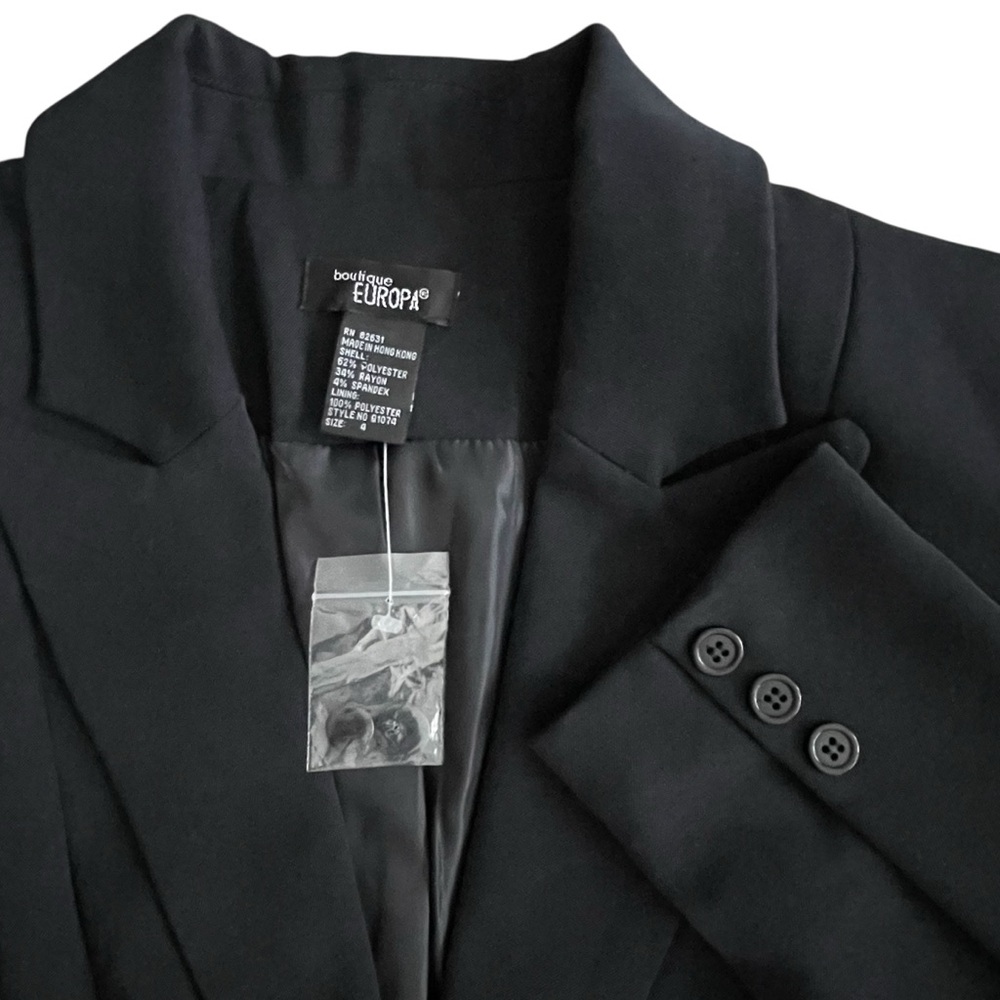Boutique Europe classic single breasted black Women's Blazer lined Sz: 4 NEW - Picture 5 of 8